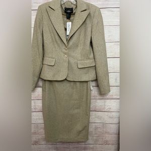 VTG NWD Tailor B. Moss Women's  Camel/Cream Metallic Lined Skirt Suit Sz 8/6